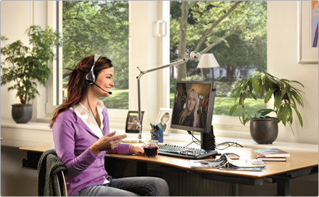 Women Using a Jabra Office Headset Women Using a Jabra Office Headset